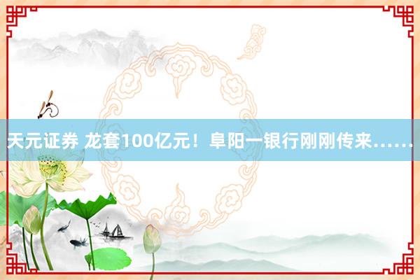 天元证券 龙套100亿元！阜阳一银行刚刚传来……