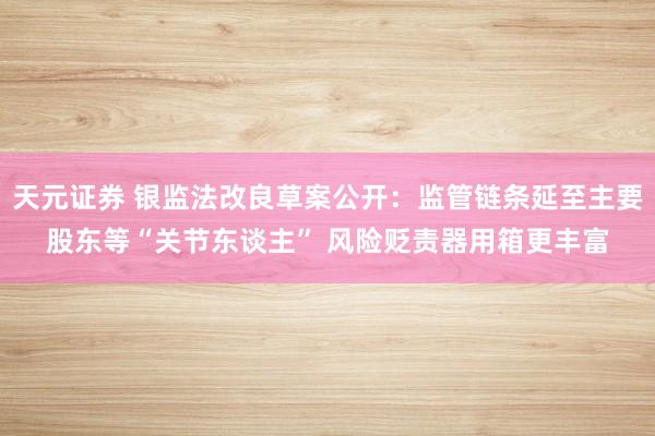 天元证券 银监法改良草案公开:监管链条延至主要股东等“关节东谈主” 风险贬责器用箱更丰富