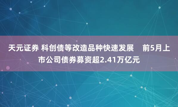 天元证券 科创债等改造品种快速发展    前5月上市公司债券募资超2.41万亿元