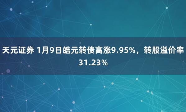 天元证券 1月9日皓元转债高涨9.95%，转股溢价率31.23%