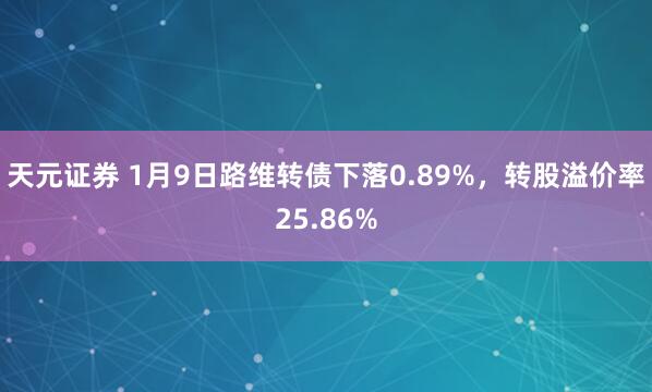 天元证券 1月9日路维转债下落0.89%，转股溢价率25.86%