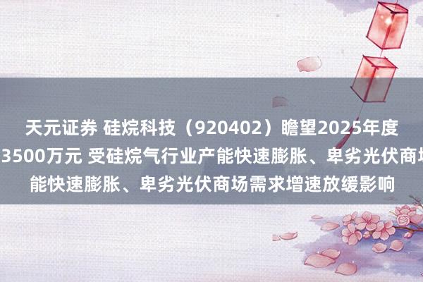 天元证券 硅烷科技（920402）瞻望2025年度净利润耗费9100~13500万元 受硅烷气行业产能快速膨胀、卑劣光伏商场需求增速放缓影响